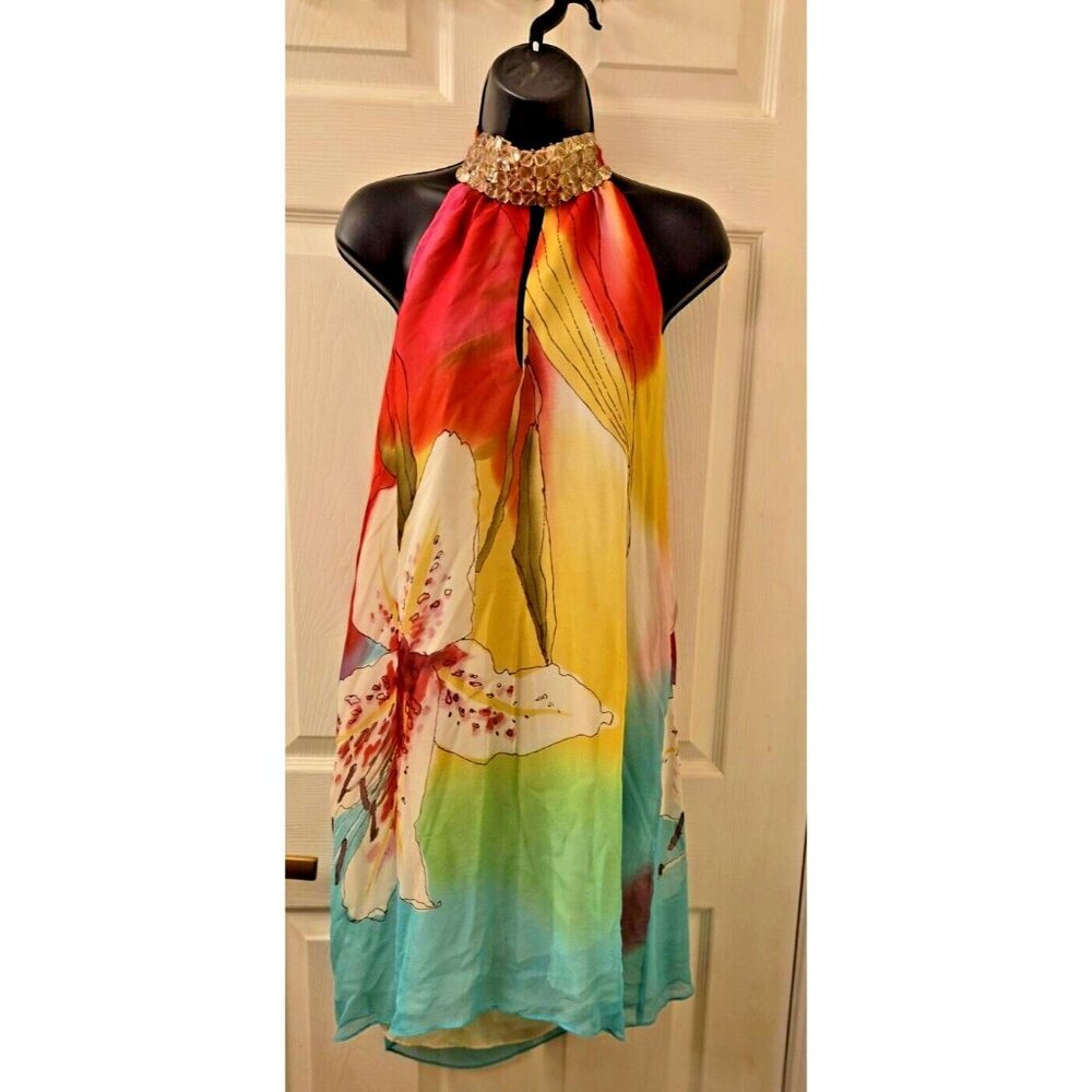 KOPA Italian VTG 100% Silk Sensuous Flowing Dress Fits M/L Rhinestone halter